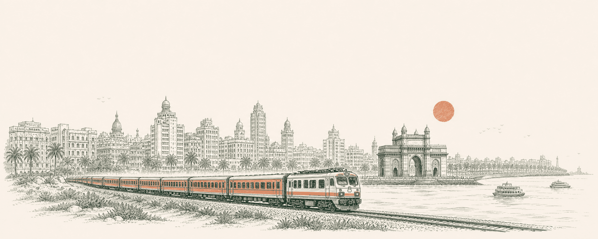 An engraved railway illustration of Mumbai